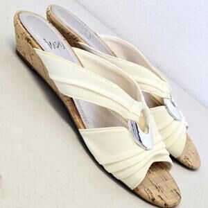 Impo Renita Cream Slip On Low Wedge Sandals Size 7.5 M